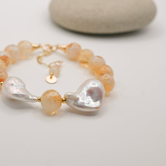 You and Me Citrine In Baroque Pearl Bracelet