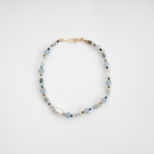 Aquamarine Crystal Sea In Baroque Pearl Necklace