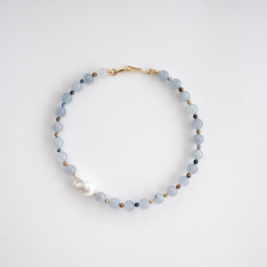 Aquamarine Sand In Baroque Pearl Necklace