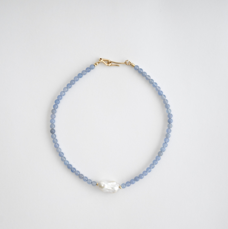 Chalcedony Aqua In Baroque Pearl Necklace