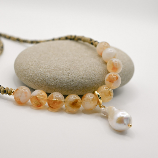 Citrine Sunrise In Baroque Pearl Necklace