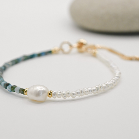 Cube Apatite Pearl Bracelet