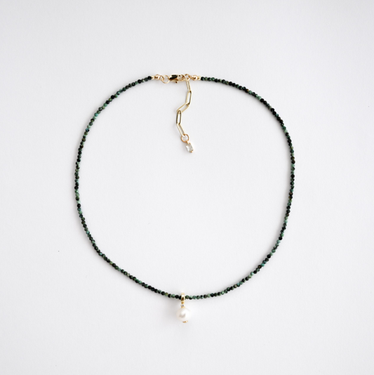 Gold Filled Pearl Charm Turquoise Necklace