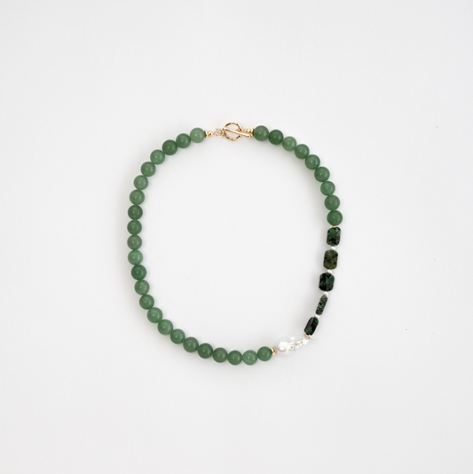 Green Aventurine In Baroque Pearl Necklace