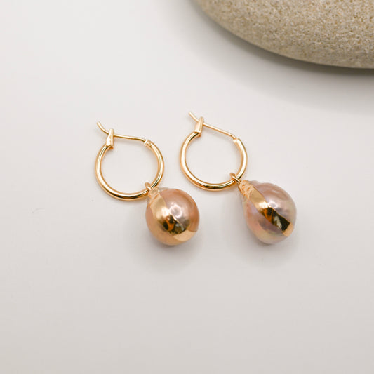 Rose Pearl Drop Hoop Earrings