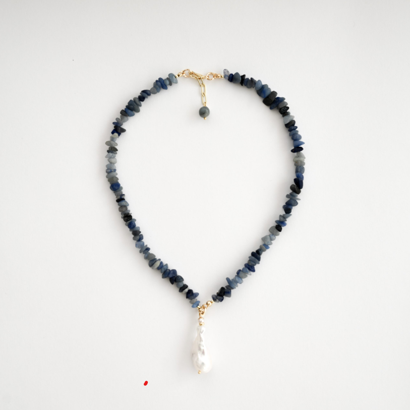 Sodalite Crystal In Baroque Pearl Necklace
