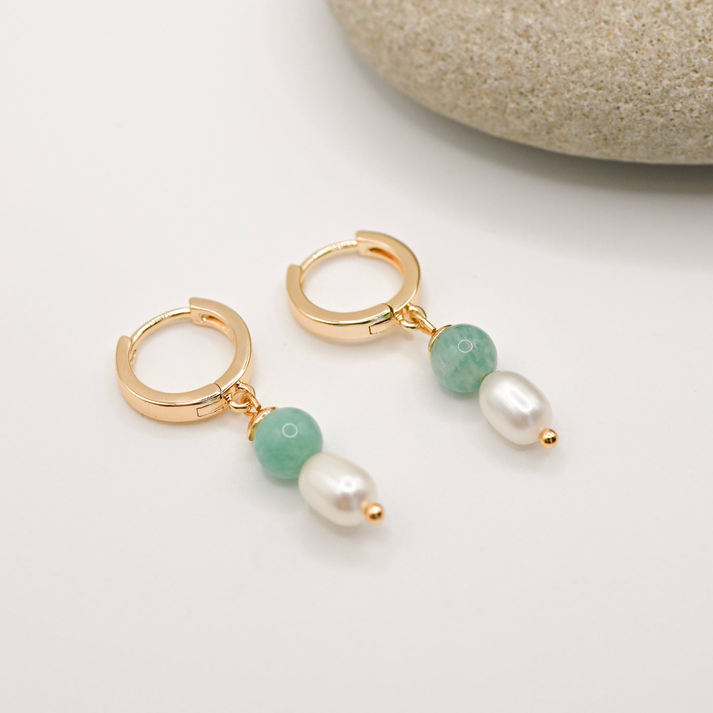 Jade Pearl Drop Hoop Earrings