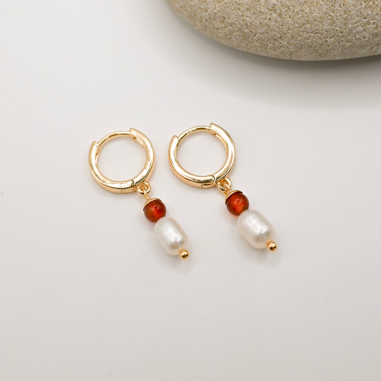 Agate Pearl Drop Hoop Earrings