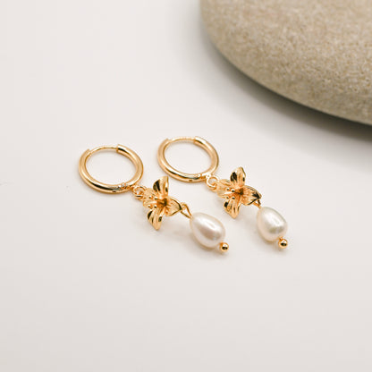 Orchid Pearl Drop Hoop Earrings