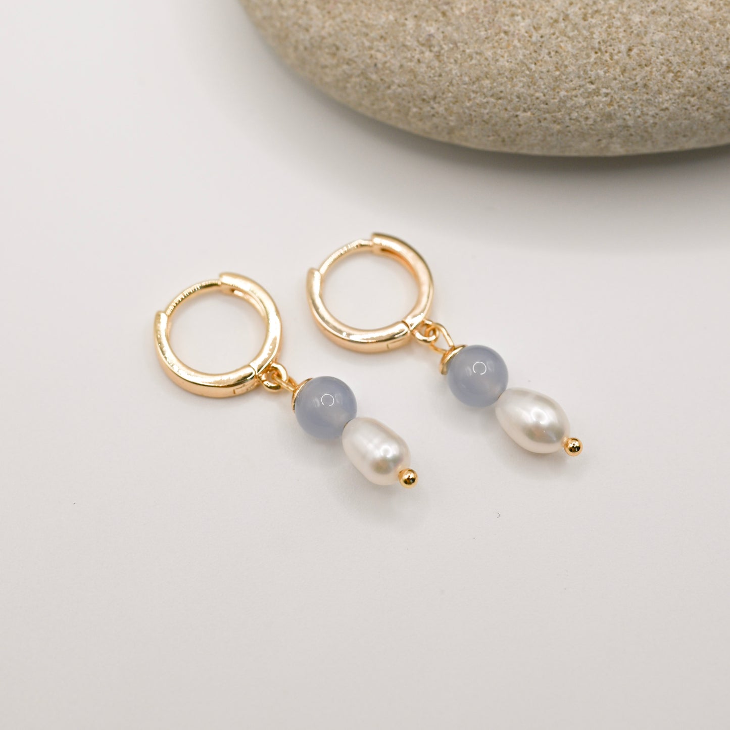 Aquamarine Pearl Drop Hoop Earrings