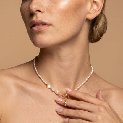 Gold Filled Pole Star Charm Pearl Necklace