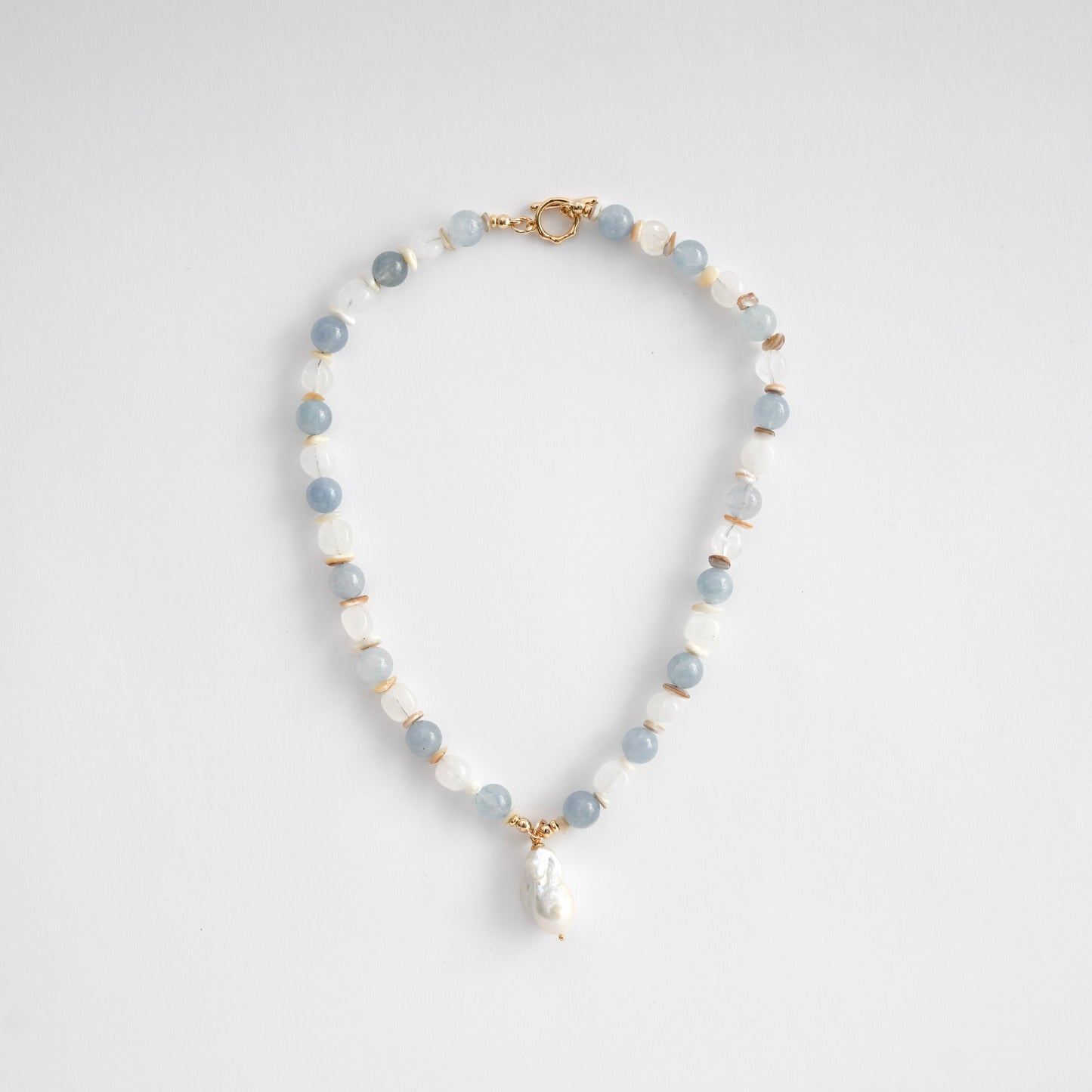 Aquamarine Mist In Baroque Pearl Necklace