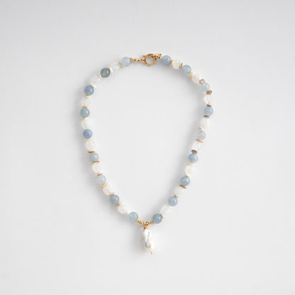 Aquamarine Mist In Baroque Pearl Necklace