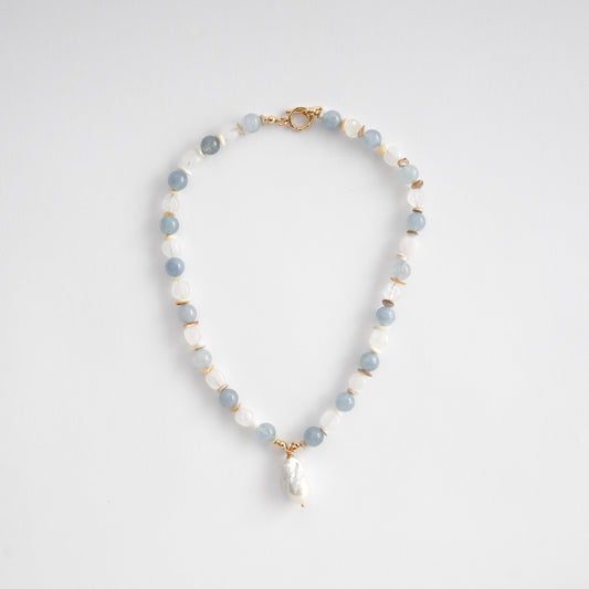 Aquamarine Mist In Baroque Pearl Necklace