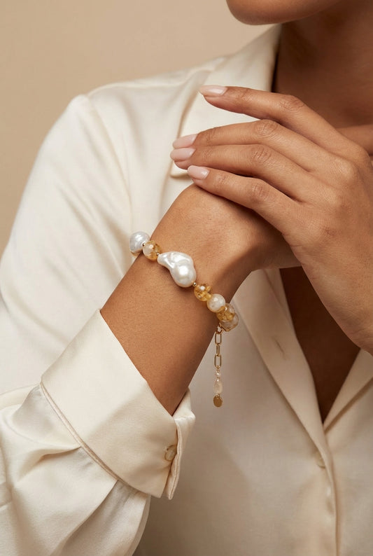 You and Me Citrine In Baroque Pearl Bracelet