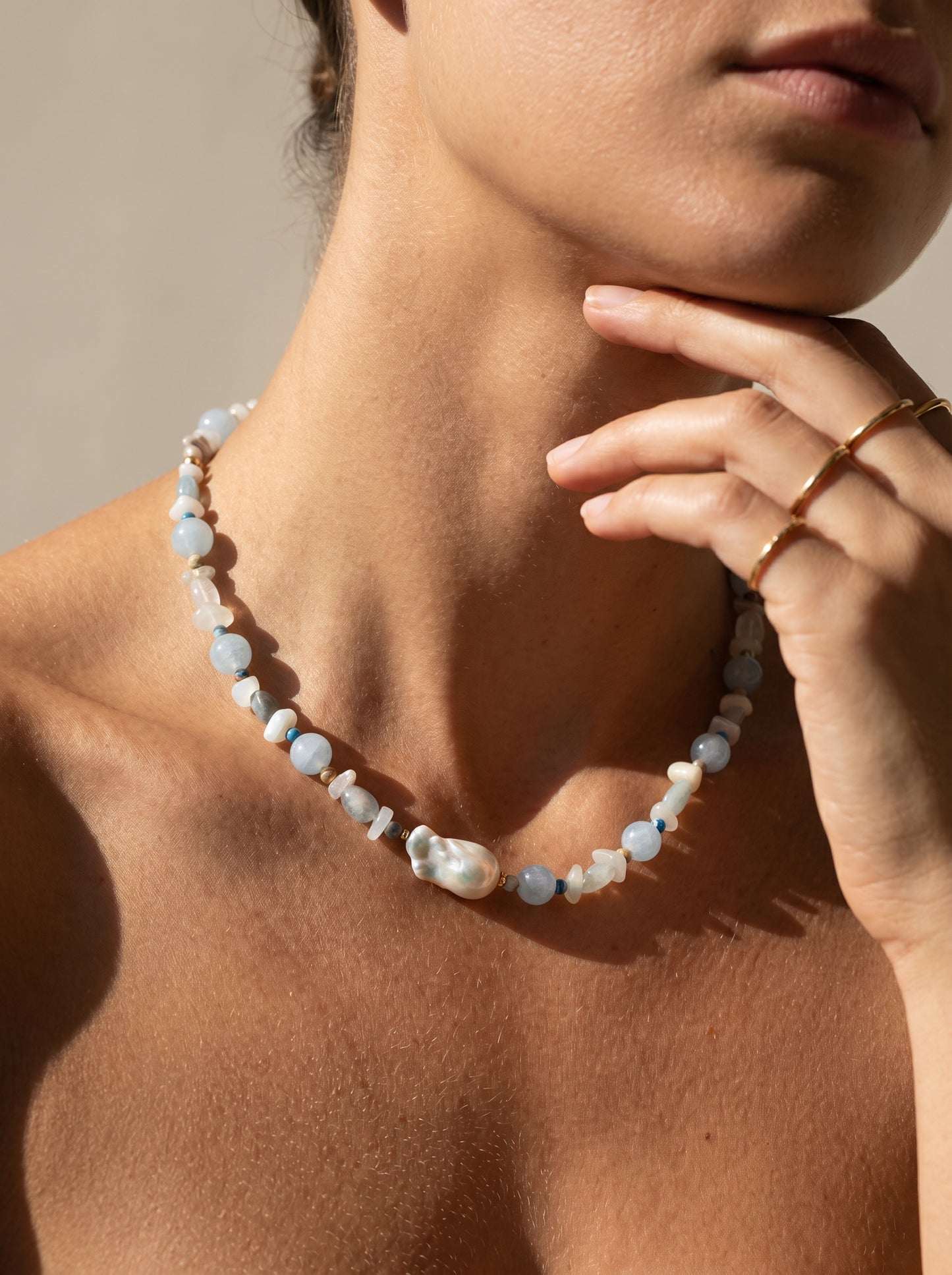 Aquamarine Sand In Baroque Pearl Necklace