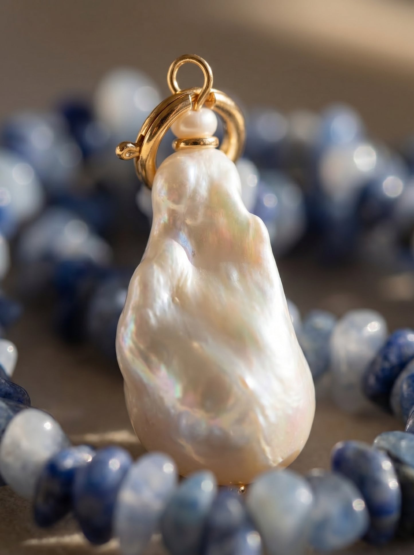 Sodalite Crystal In Baroque Pearl Necklace