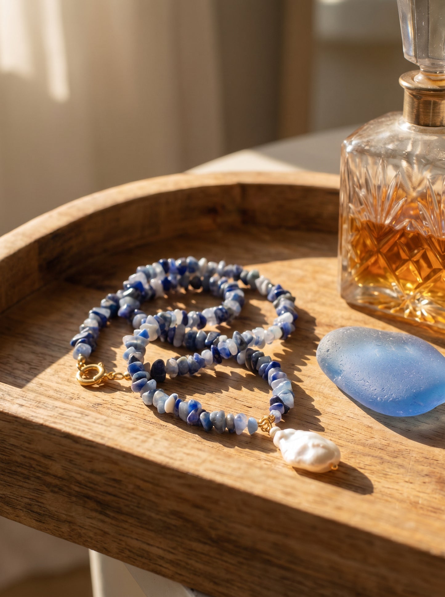 Sodalite Crystal In Baroque Pearl Necklace