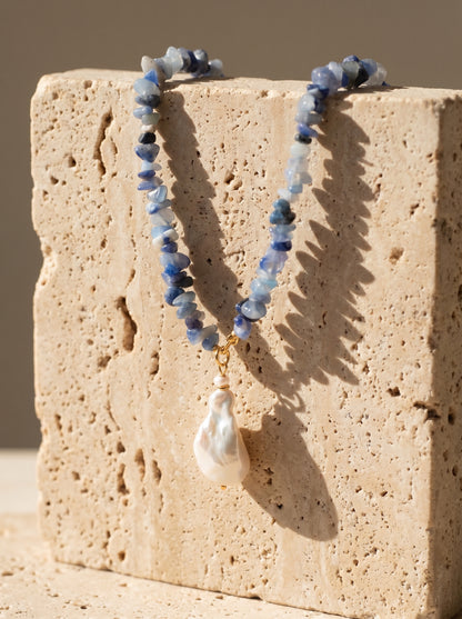 Sodalite Crystal In Baroque Pearl Necklace