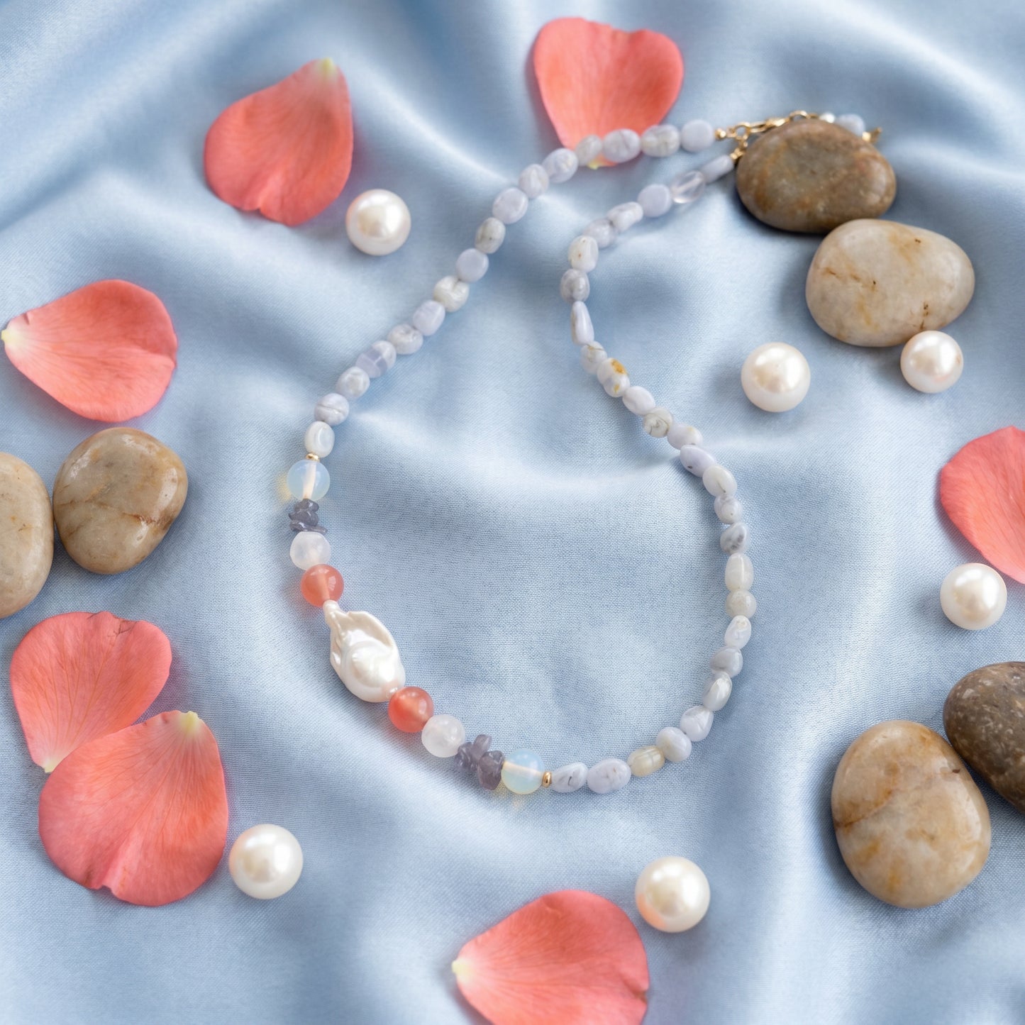 Chalcedony Graceful In Baroque Pearl Necklace