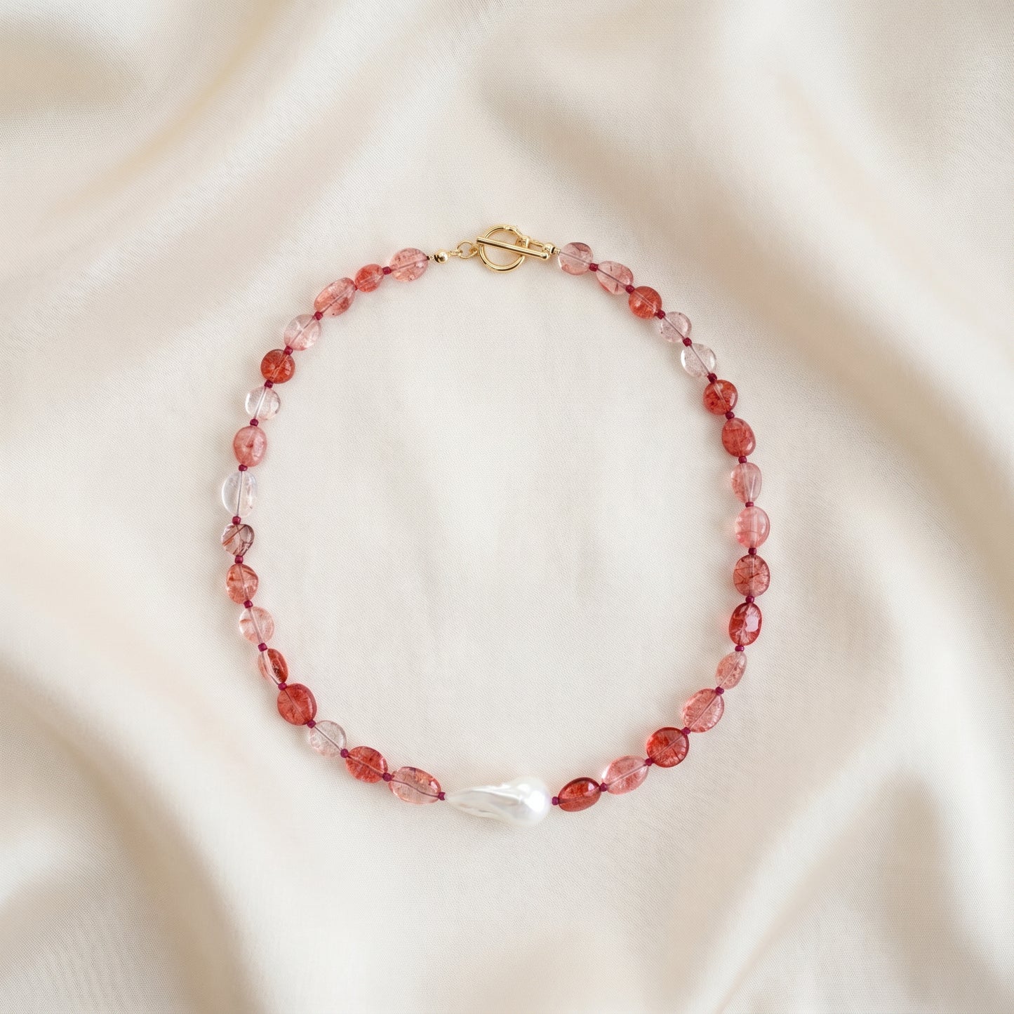 British Rose Quartz In Baroque Pearl Necklace