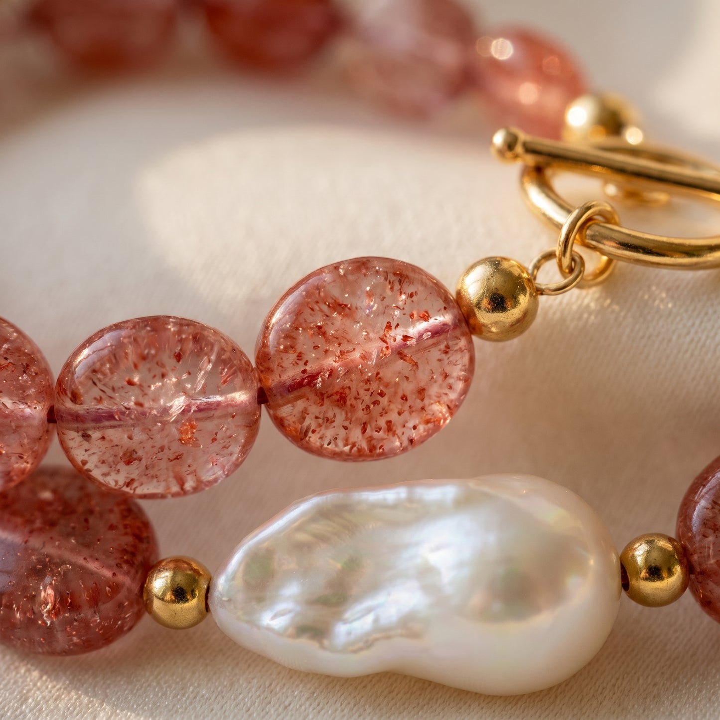 British Rose Quartz In Baroque Pearl Necklace