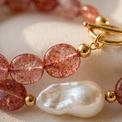 British Rose Quartz In Baroque Pearl Necklace
