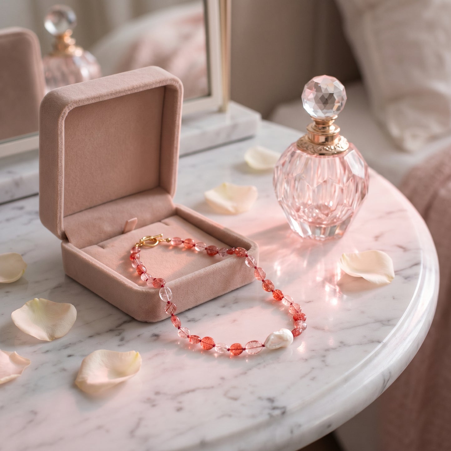 British Rose Quartz In Baroque Pearl Necklace