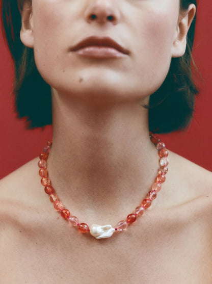 British Rose Quartz In Baroque Pearl Necklace