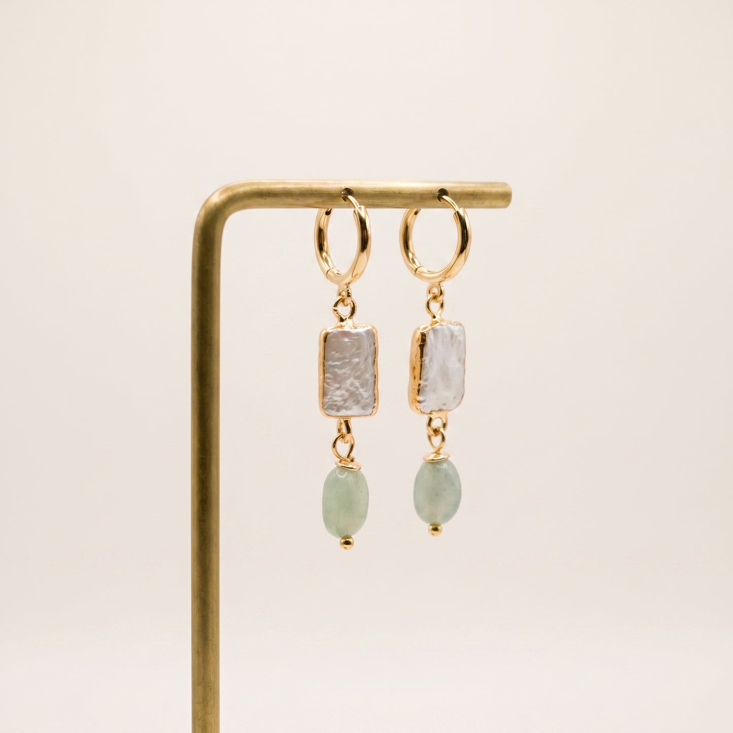 Aventurine Rectangle Pearl Drop Hoop Earrings
