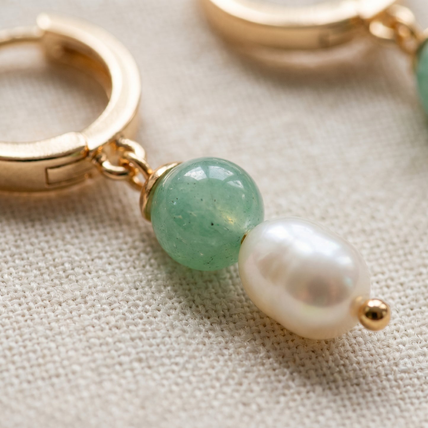 Jade Pearl Drop Hoop Earrings