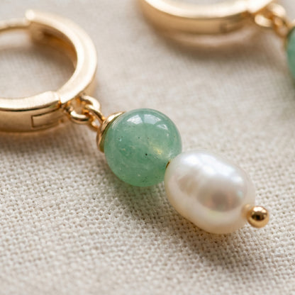 Jade Pearl Drop Hoop Earrings