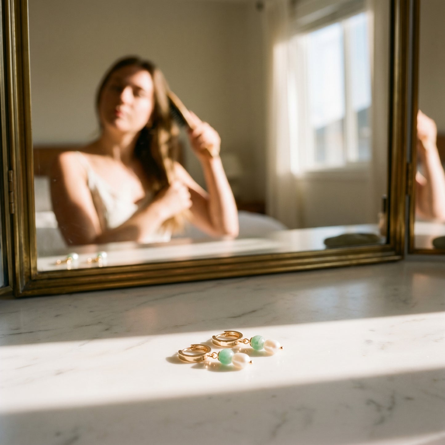 Jade Pearl Drop Hoop Earrings