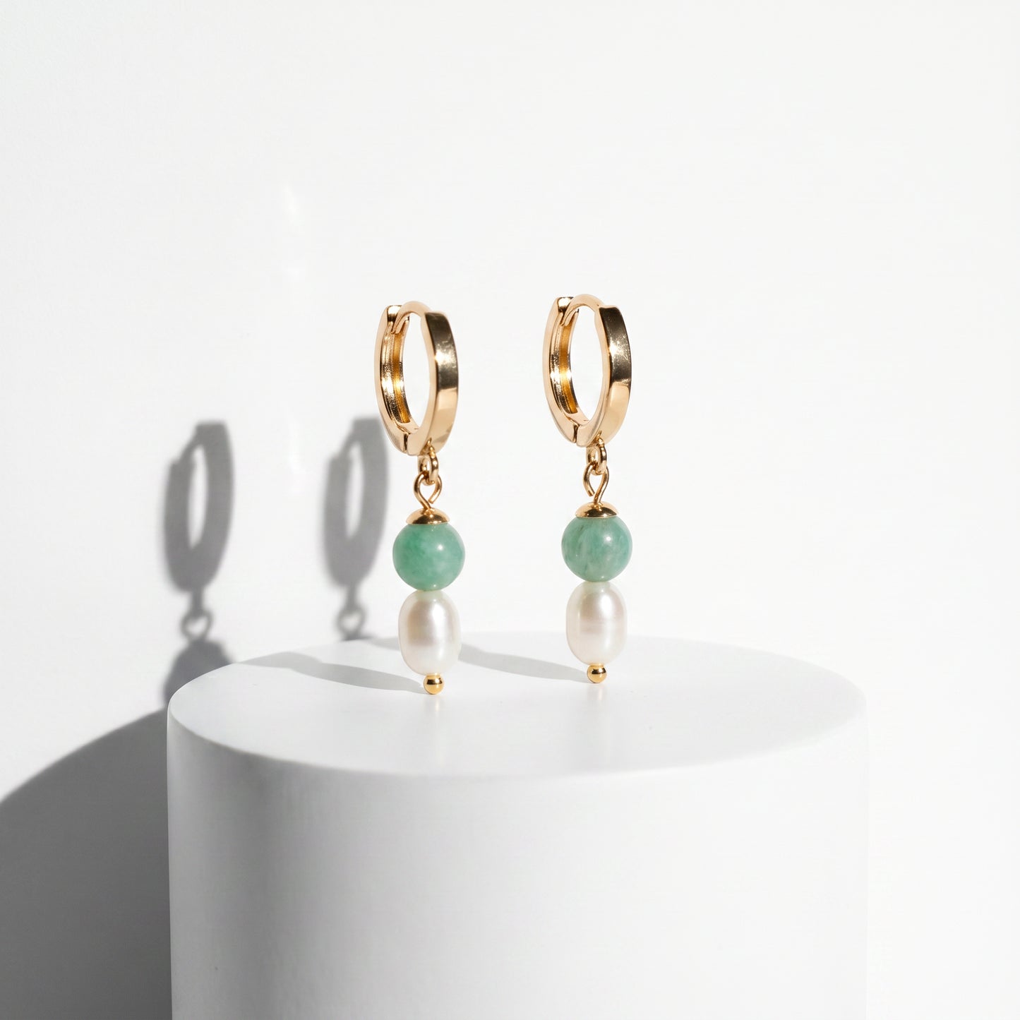 Jade Pearl Drop Hoop Earrings