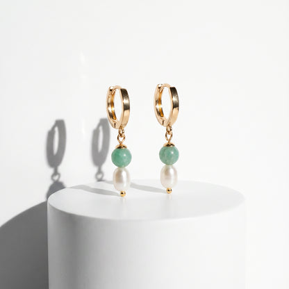 Jade Pearl Drop Hoop Earrings
