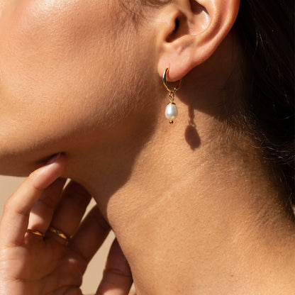Pearl Drop Hoop Earrings