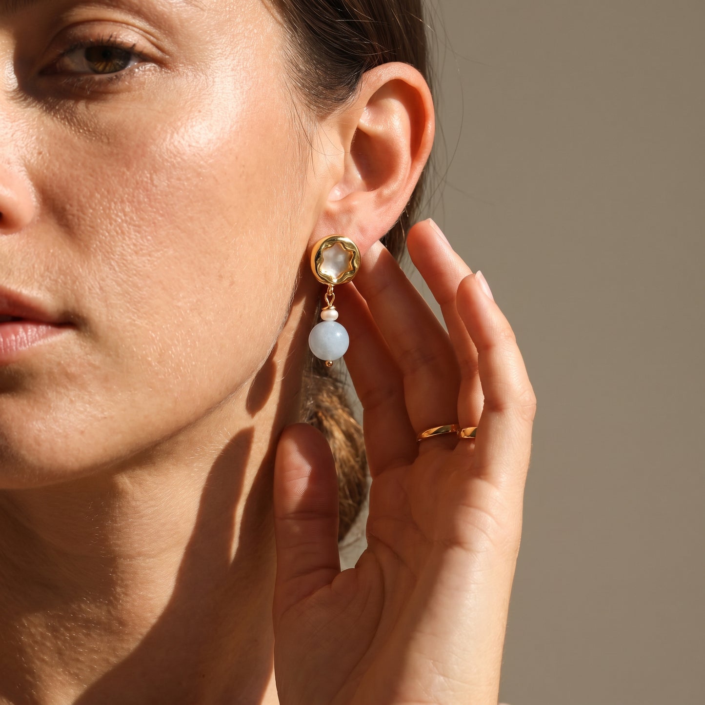 Ocean Whisper Aquamarine In Pearl Earrings