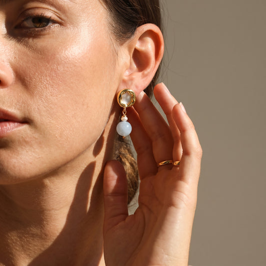 Ocean Whisper Aquamarine In Pearl Earrings