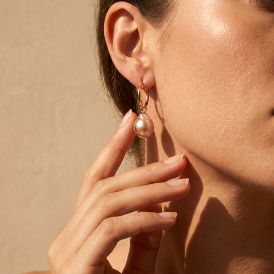 Rose Pearl Drop Hoop Earrings