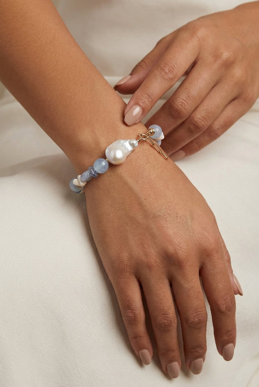 Aquamarine Ocean In Baroque Pearl Bracelet