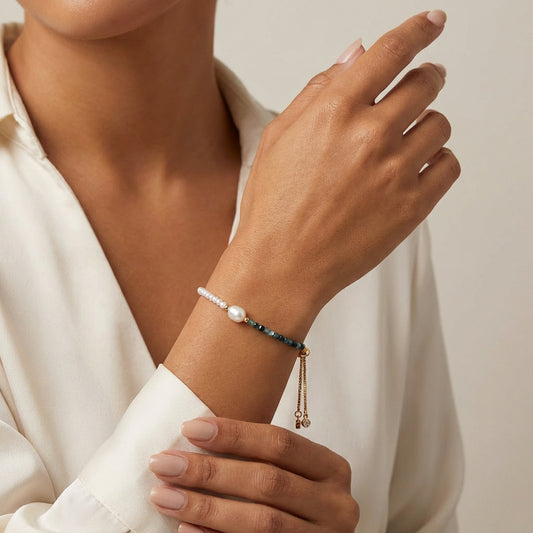 Cube Apatite Pearl Bracelet