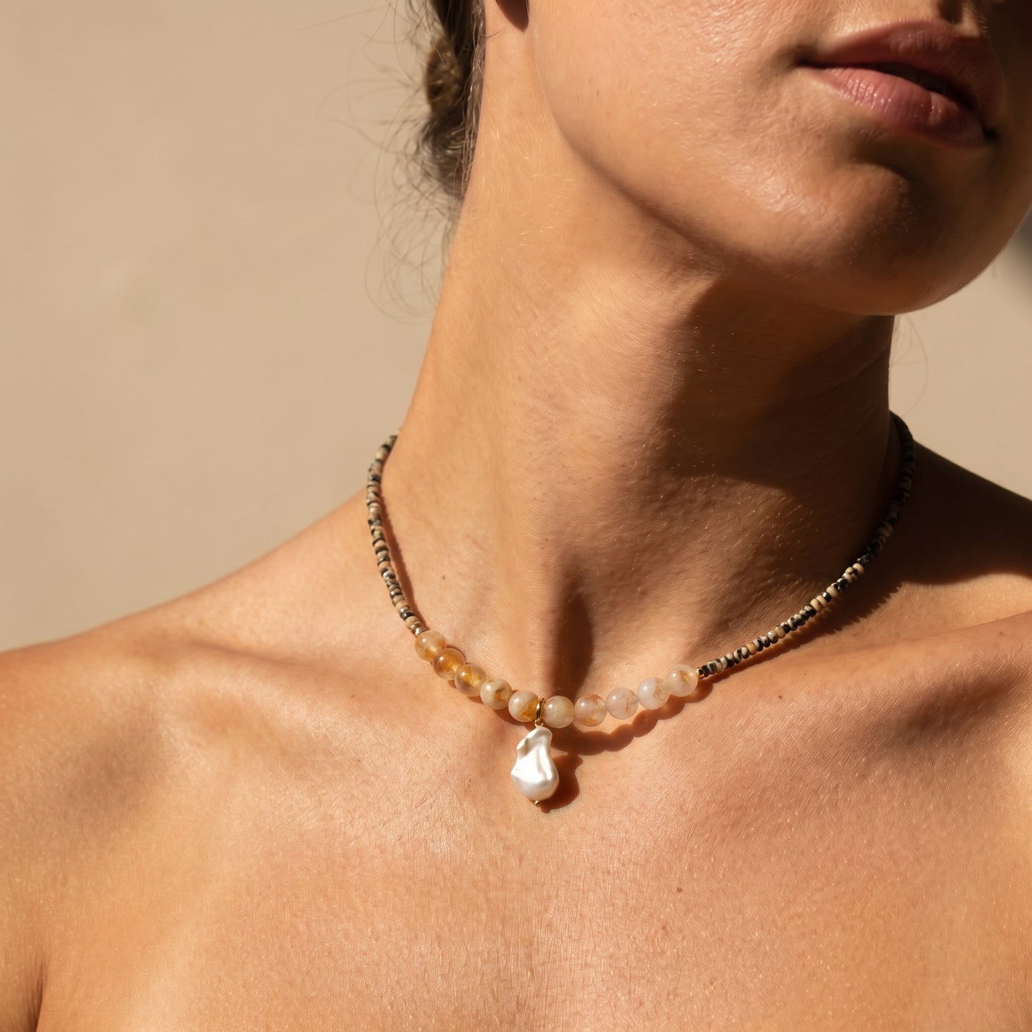 Citrine Sunrise In Baroque Pearl Necklace