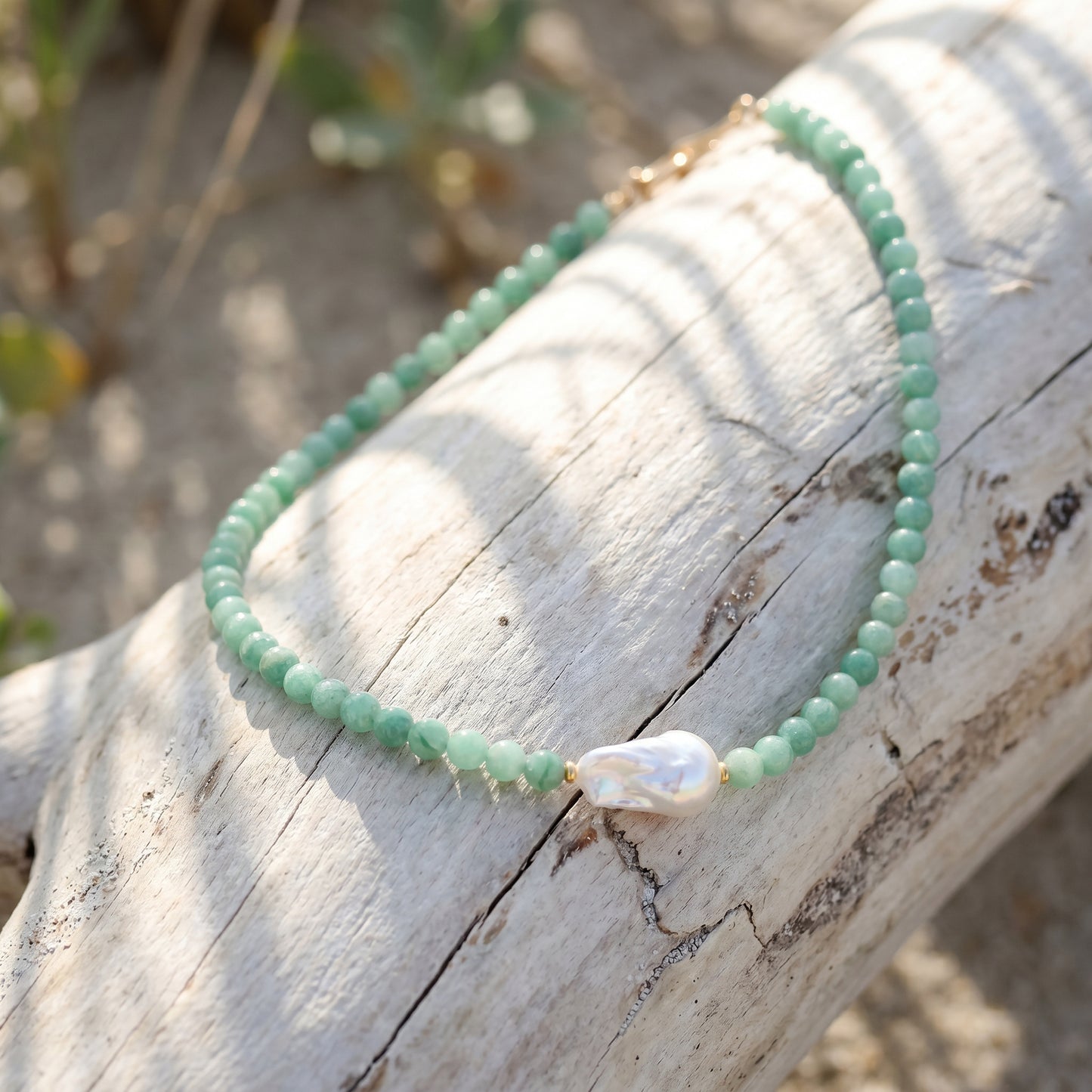 Amazonite In Baroque Pearl Necklace