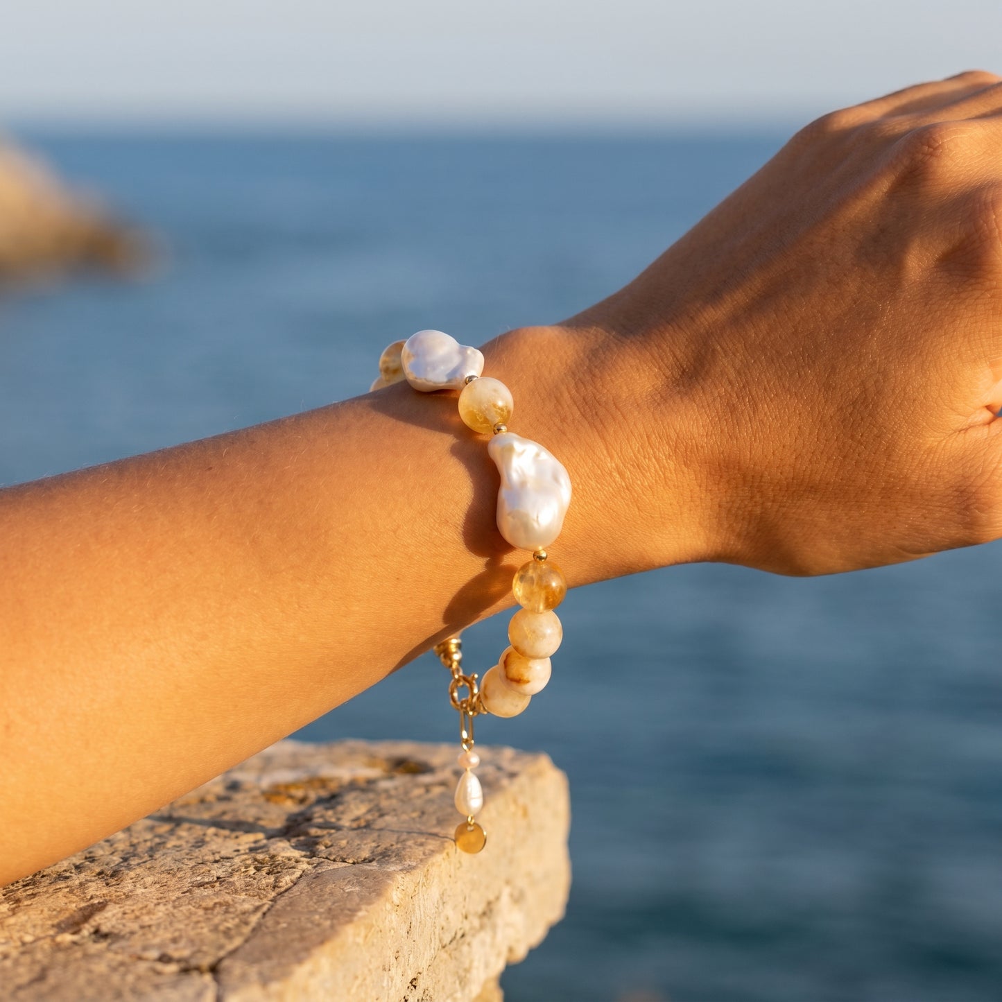You and Me Citrine In Baroque Pearl Bracelet
