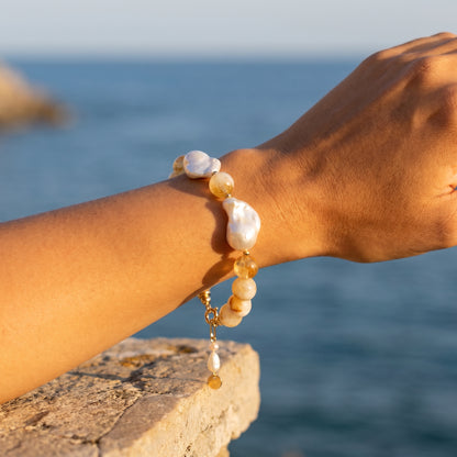 You and Me Citrine In Baroque Pearl Bracelet