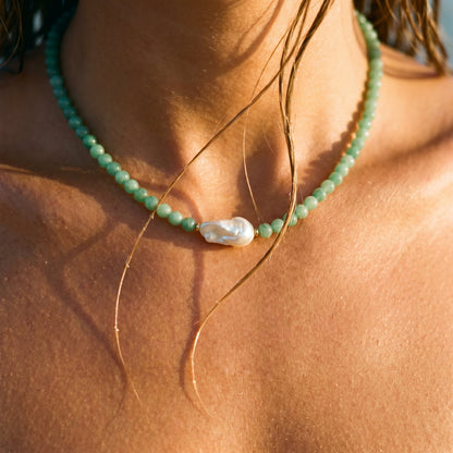 Amazonite In Baroque Pearl Necklace