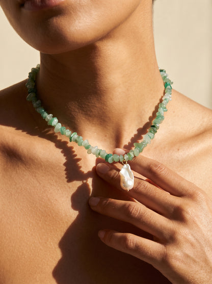 Aventurine Sprout In Baroque Pearl Necklace