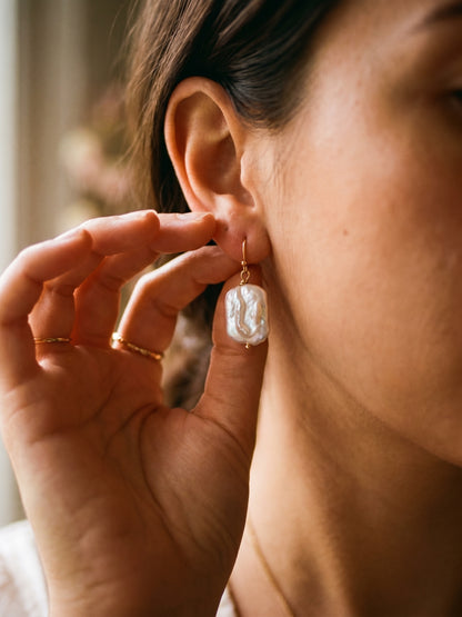 Golden Baroque Pearl Earrings