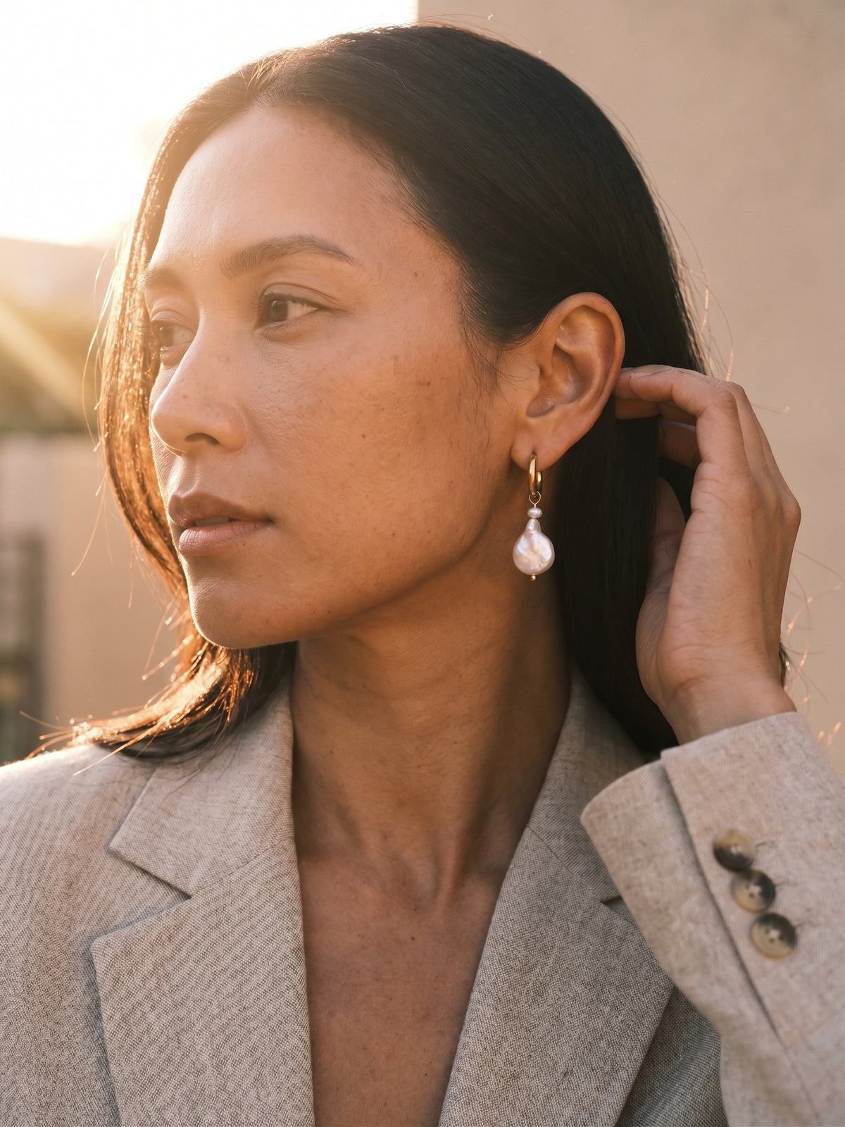 Moonlit Pearl Hoop Earrings