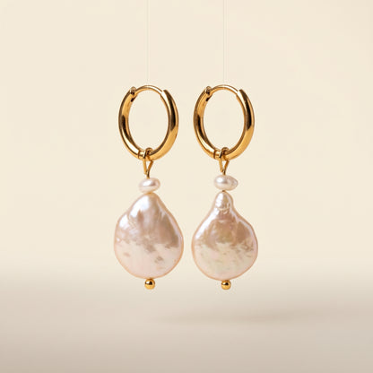 Moonlit Pearl Hoop Earrings